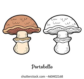 Coloring book for children. Edible mushrooms, portobello