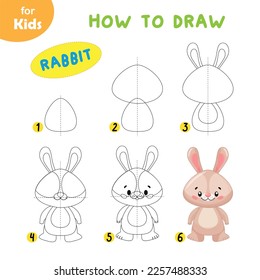 Coloring book for children, education. Steps on how to draw an Easter Bunny.