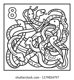 Coloring book for children, Eight snakes