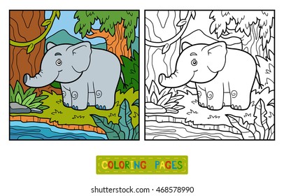 Coloring book for children, elephant and background
