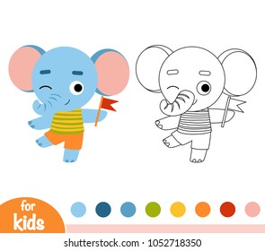 Coloring book for children, Elephant and a flag