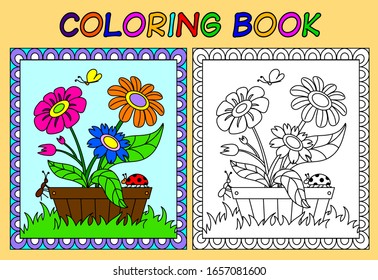 Coloring Book Children Example Flowers Ant Stock Vector (Royalty Free ...