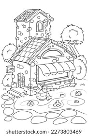 Coloring book for children. Fabulous little bakery shop. The task for children can be used in a book or magazine