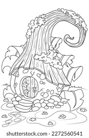 Coloring book for children. Fairy tale house of gnomes. The task for children can be used in a book or magazine
