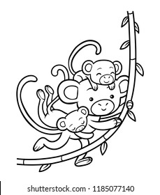 Coloring book for children, family of monkeys