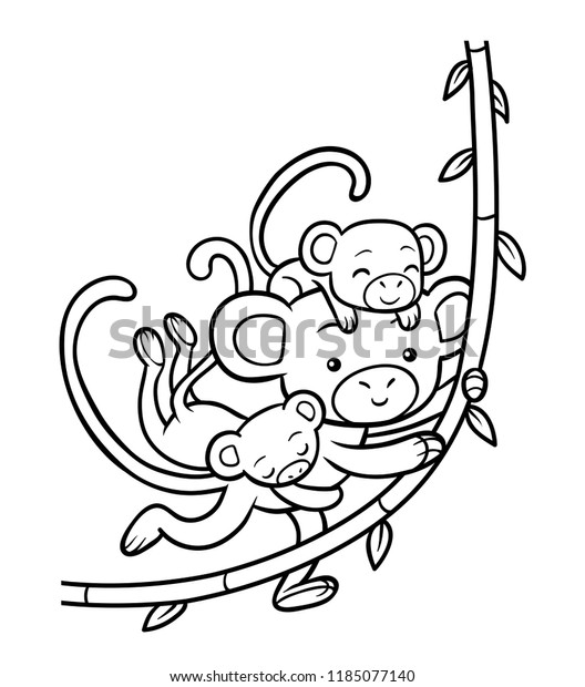 Coloring Book Children Family Monkeys Stock Vector (Royalty Free