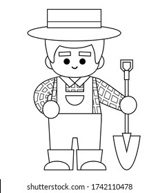 Coloring book for children, Farmer with a shovel