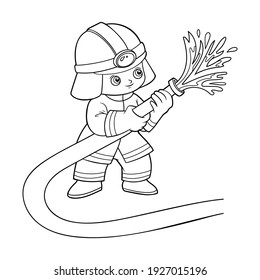 Coloring Book Children Firefighter Using Fire Stock Vector (Royalty ...