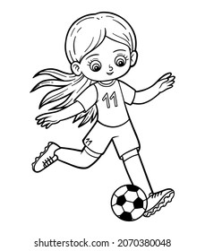 Coloring book for children, Football player girl with a ball