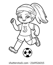 Coloring book for children, Football player girl with a ball