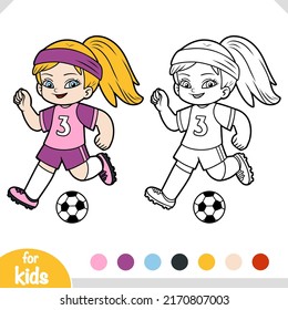 Coloring book for children, Football player girl with a ball