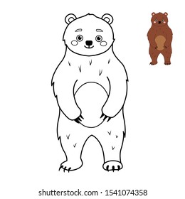 Coloring book for children. Forest animals collection. Cartoon cute bear.