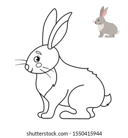 Coloring book for children. Forest animals collection. Cartoon cute hare.