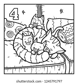 Coloring book for children, Four cats