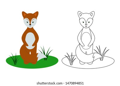 Coloring book for children fox, parenting, vector illustration