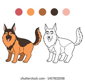 Coloring book for children, German shepherd dog