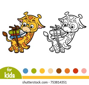 Coloring book for children, Giraffe and books