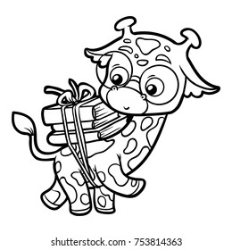 Coloring book for children, Giraffe and books