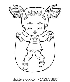 Coloring book for children, Girl jumping rope
