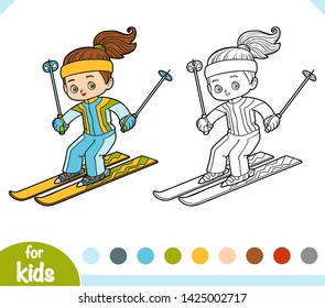 Coloring book for children, Girl skiing