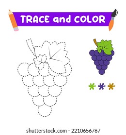 Coloring book for children with grapes.A workbook for kindergarten. Trace and color it