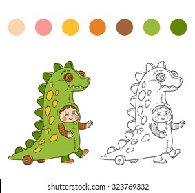 Coloring book for children: Halloween characters (dinosaur costume)