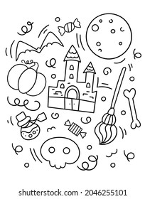 Coloring book for children for Halloween in doodle 