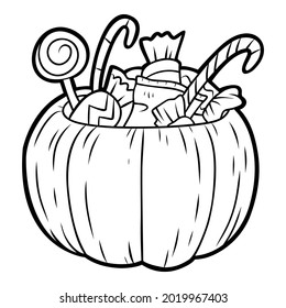 Coloring book for children, Halloween pumpkin with sweets