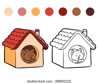 Coloring book for children: Hamster in a small house