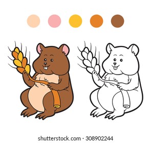 Coloring book for children: Hamster and a stalk of wheat