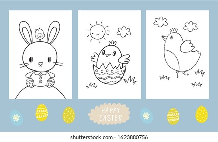 Coloring book for children - Happy Easter. Children Easter Activity page. Spring Easter worksheets