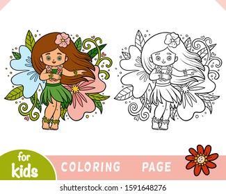 Coloring book for children, Hawaiian girl dancing hula
