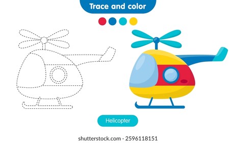 Coloring book for children: helicopter. Educational game for kids.