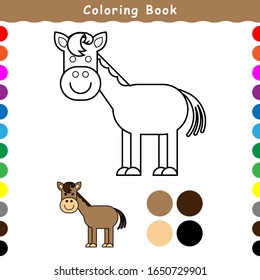 Coloring book for children. image Character of a cheerful and cute horse