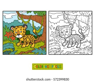 Coloring book for children, jaguar and background