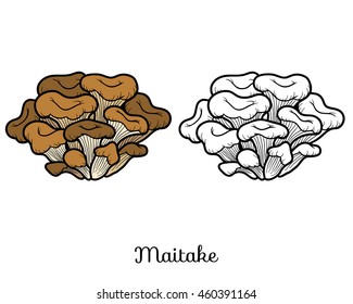 Coloring book for children. Japanese edible mushrooms, maitake