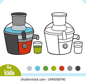 Coloring book for children. Juice extractor. Black and white cartoon kitchen appliances