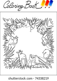 Coloring book for children, jungle animals. Vector illustration