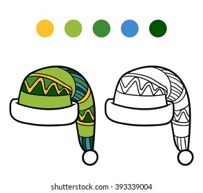 Coloring book for children, knitted winter hat with winter ornament