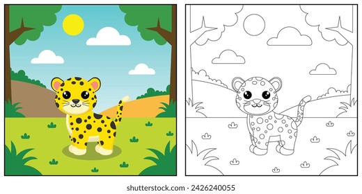 Coloring book for children (leopard and background)