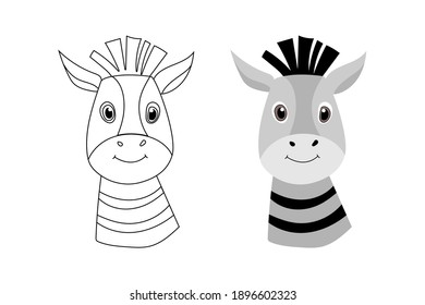 Coloring book for children. Linear and color portraits are isolated on a white background.