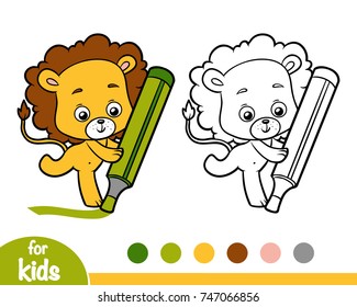 Coloring book for children, Lion with a marker