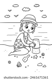 Coloring book for children with little girl