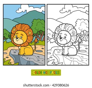 Coloring book for children. Little Lion in Africa