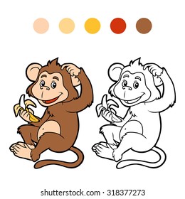 Coloring book for children: little monkey with a banana