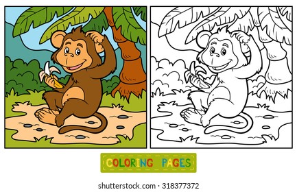 Coloring book for children: little monkey with a banana