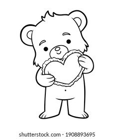 Libro de coloración para niños, oso amoroso con tarjeta de San Valentín