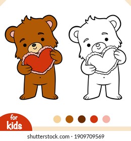Coloring book for children, Loving bear with valentine card