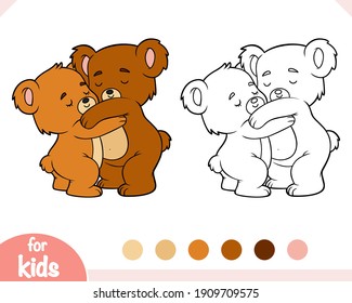 Coloring book for children, Loving bear hugging