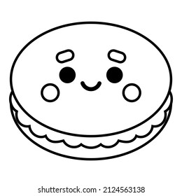 Coloring Book For Children, Macaroon Biscuit With A Cute Face